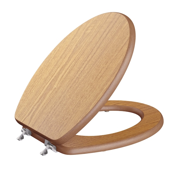 Jones Stephens Natural Oak Designer Wood Toilet Seat, Closed Front, Cover, Brushed Nickel Hinges, Elongated, 3PK C3B2E117BN - main